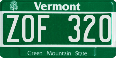 VT license plate ZOF320