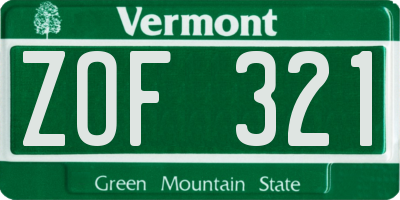 VT license plate ZOF321