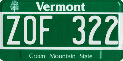 VT license plate ZOF322