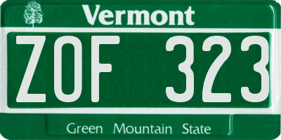 VT license plate ZOF323