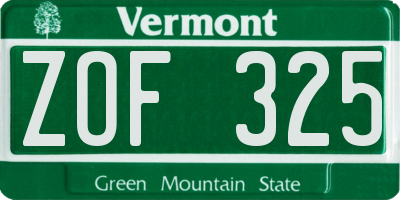 VT license plate ZOF325