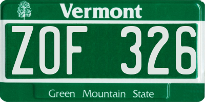 VT license plate ZOF326