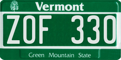 VT license plate ZOF330