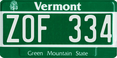 VT license plate ZOF334