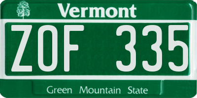 VT license plate ZOF335
