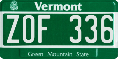 VT license plate ZOF336