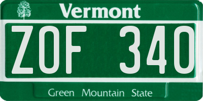VT license plate ZOF340