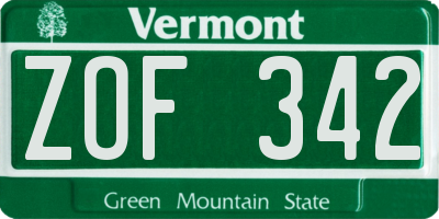 VT license plate ZOF342