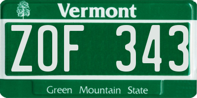 VT license plate ZOF343