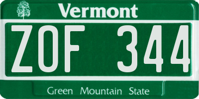 VT license plate ZOF344