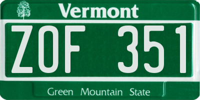 VT license plate ZOF351