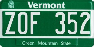 VT license plate ZOF352