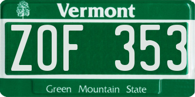 VT license plate ZOF353