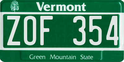 VT license plate ZOF354