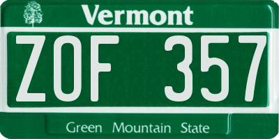VT license plate ZOF357