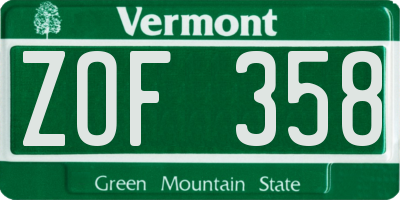 VT license plate ZOF358