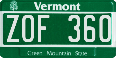 VT license plate ZOF360