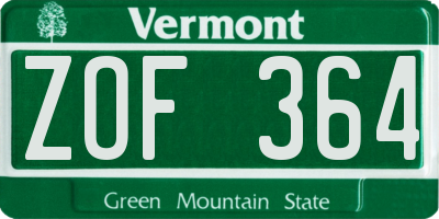 VT license plate ZOF364
