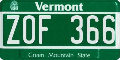 VT license plate ZOF366