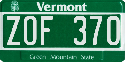 VT license plate ZOF370