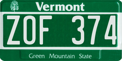 VT license plate ZOF374