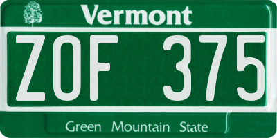 VT license plate ZOF375