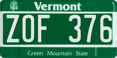 VT license plate ZOF376