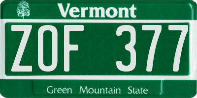 VT license plate ZOF377