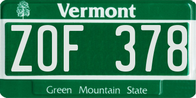 VT license plate ZOF378