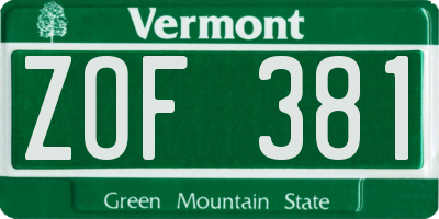 VT license plate ZOF381