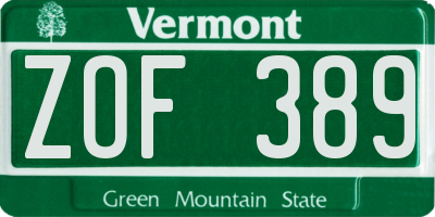VT license plate ZOF389
