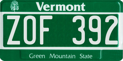 VT license plate ZOF392