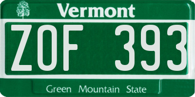 VT license plate ZOF393