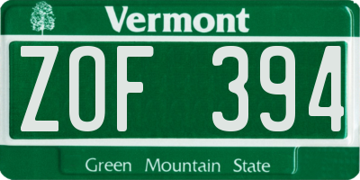 VT license plate ZOF394