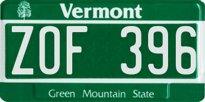 VT license plate ZOF396