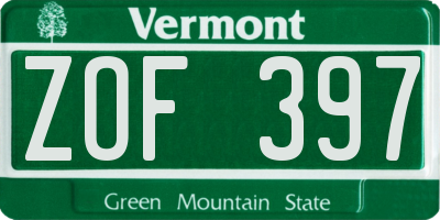 VT license plate ZOF397