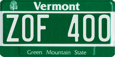 VT license plate ZOF400