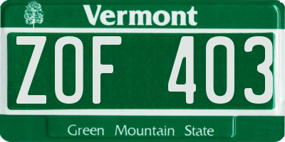 VT license plate ZOF403
