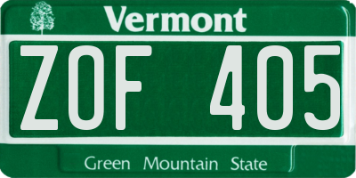 VT license plate ZOF405