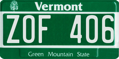 VT license plate ZOF406