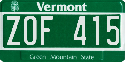 VT license plate ZOF415