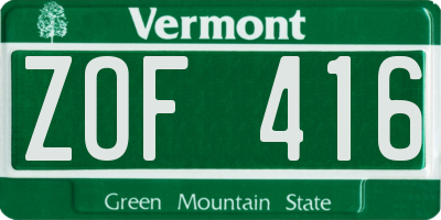 VT license plate ZOF416