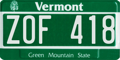 VT license plate ZOF418