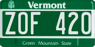 VT license plate ZOF420