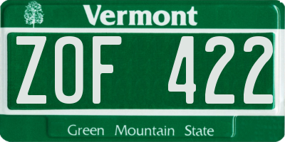 VT license plate ZOF422