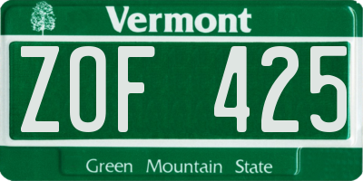 VT license plate ZOF425
