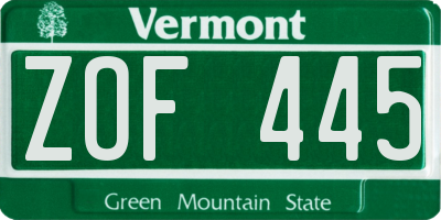 VT license plate ZOF445
