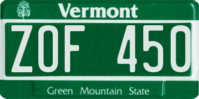 VT license plate ZOF450