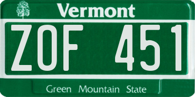 VT license plate ZOF451