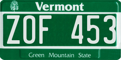 VT license plate ZOF453